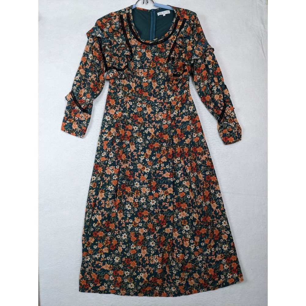 Ivy City Floral Long Sleeve Midi Dress M Polyester Womens